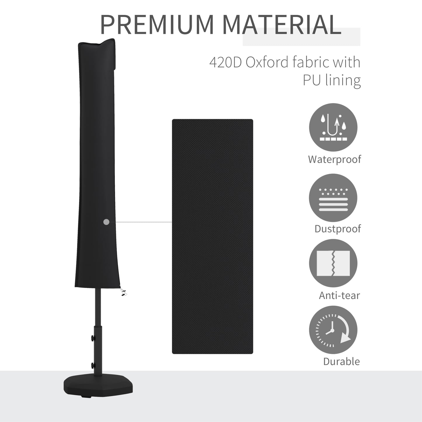 Outsunny Parasol Cover, Patio Cantilever Cover, Banana Umbrella Cover, Black