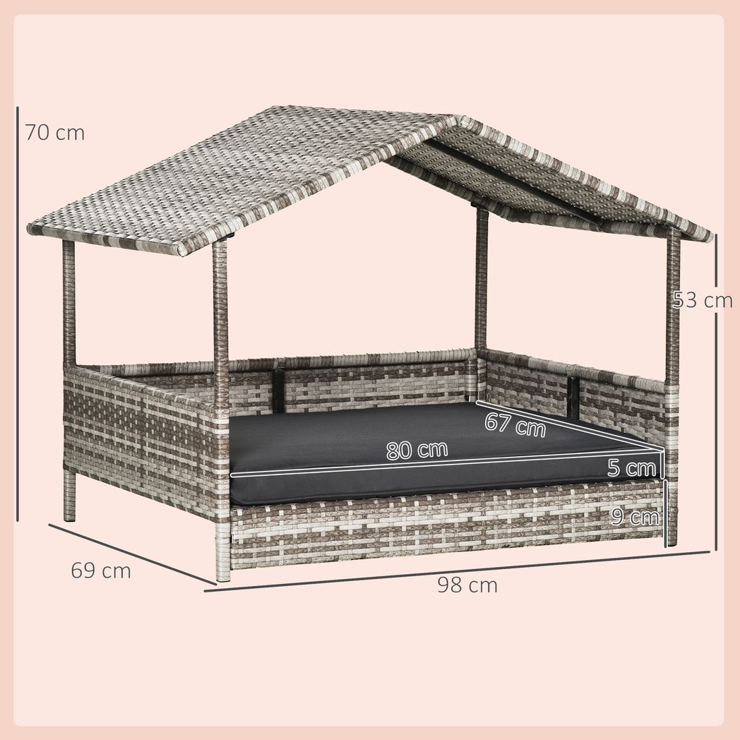PawHut Wicker Dog House, Rattan Pet Bed with Soft Cushion