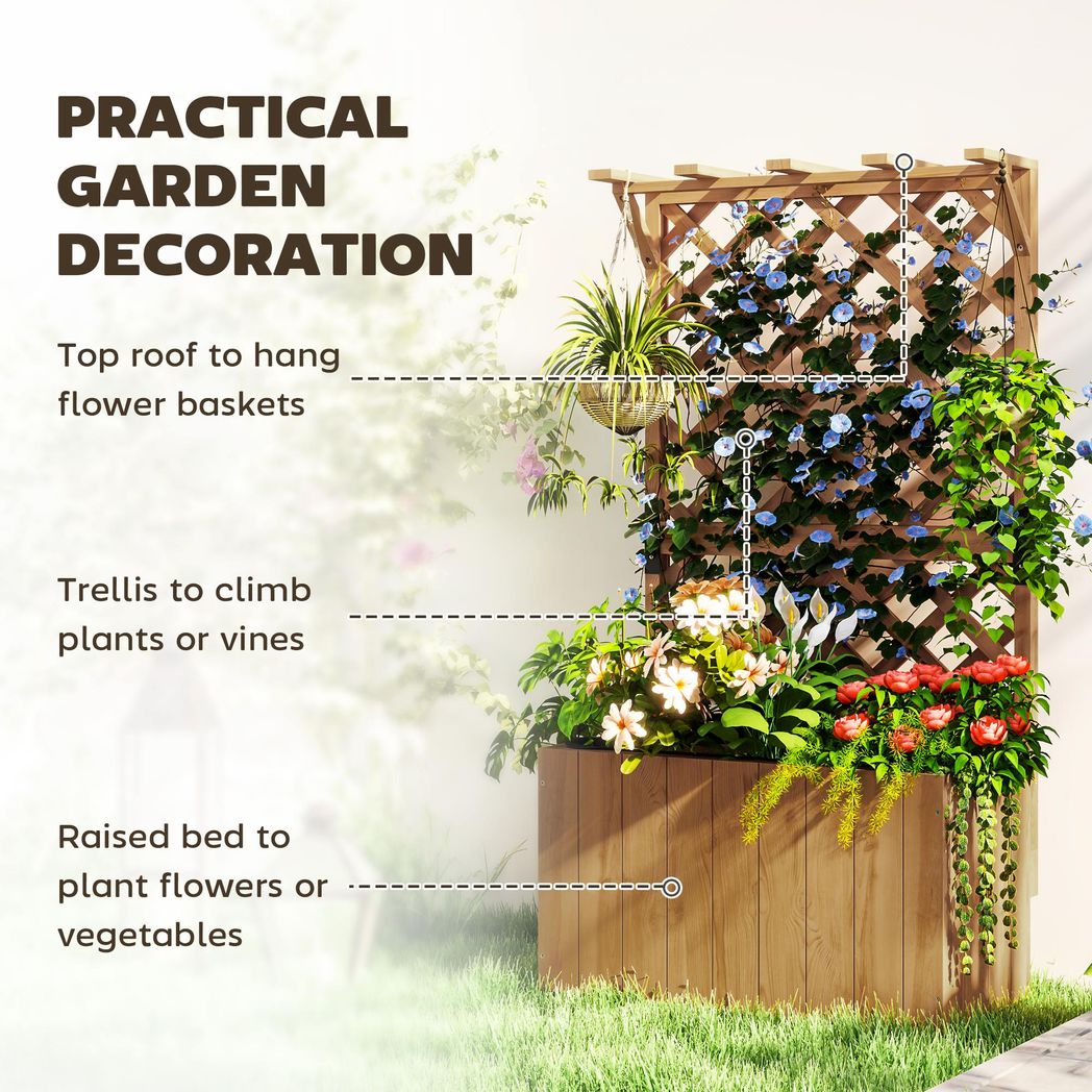 Outsunny Wooden Planter with Trellis and Drainage Holes