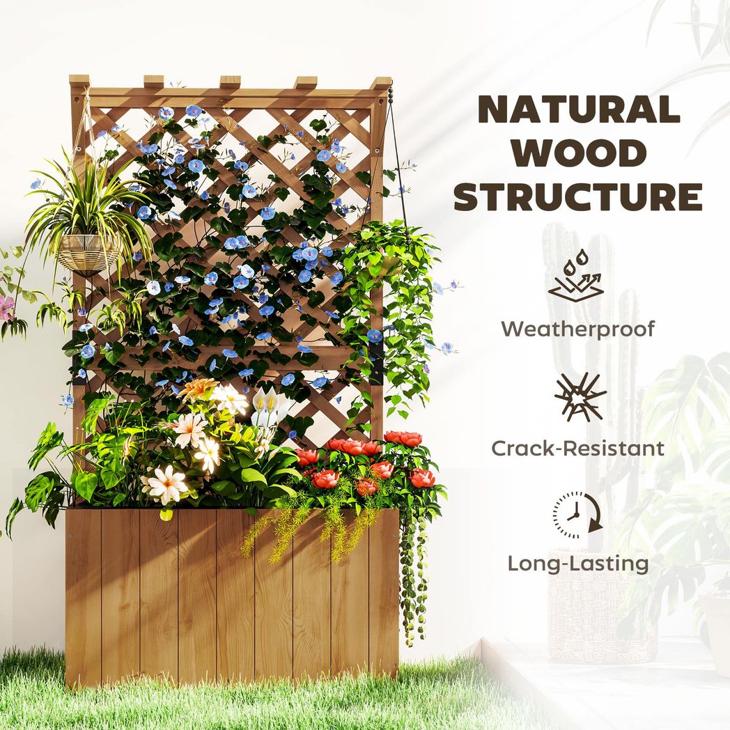 Outsunny Wooden Planter with Trellis and Drainage Holes