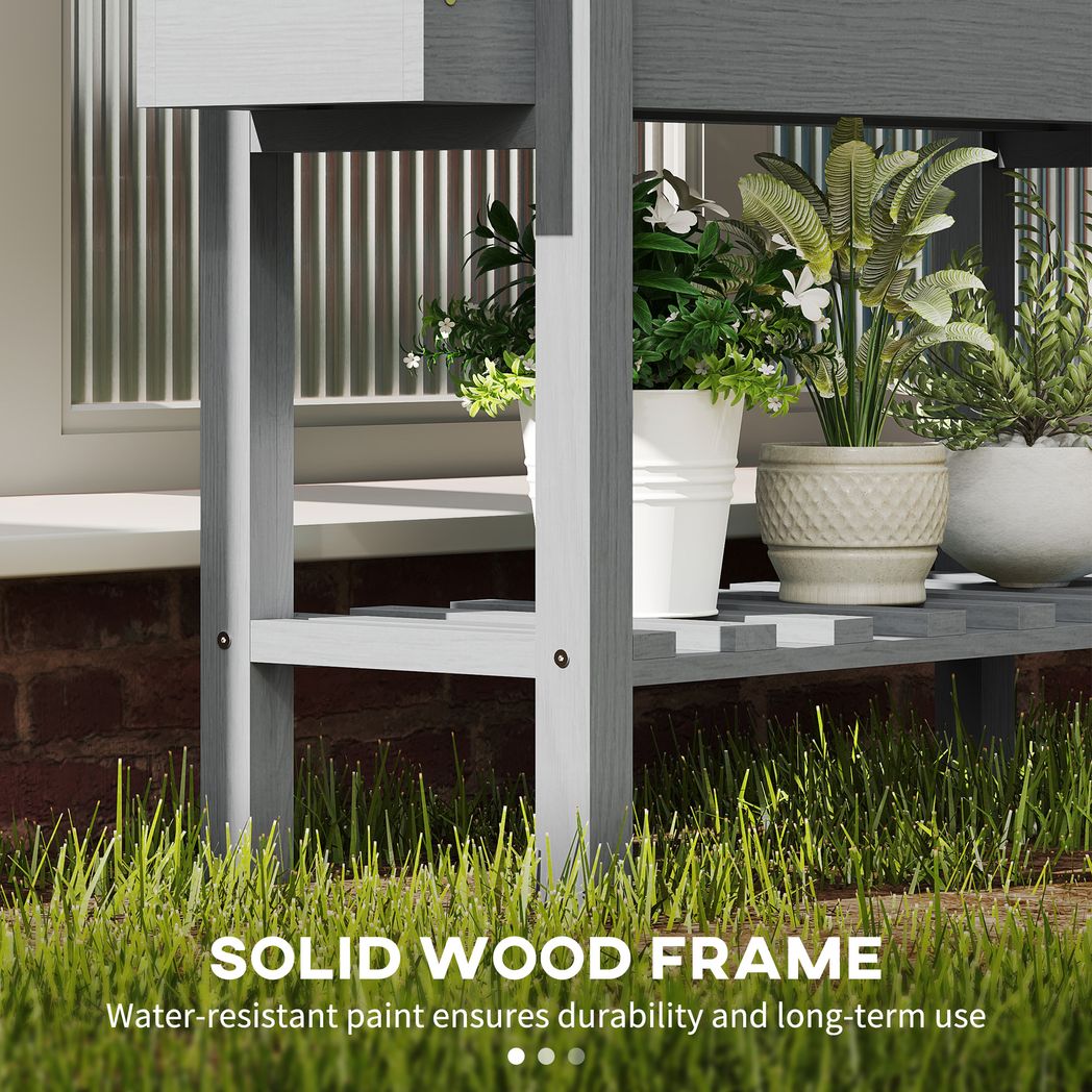 Outsunny Wooden Raised Bed w/ Bed Liner, Storage Shelf