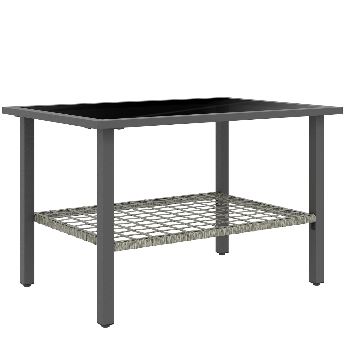 Outsunny Outdoor Rattan Coffee Table, Rectangular Tea Side Table, Mixed-grey