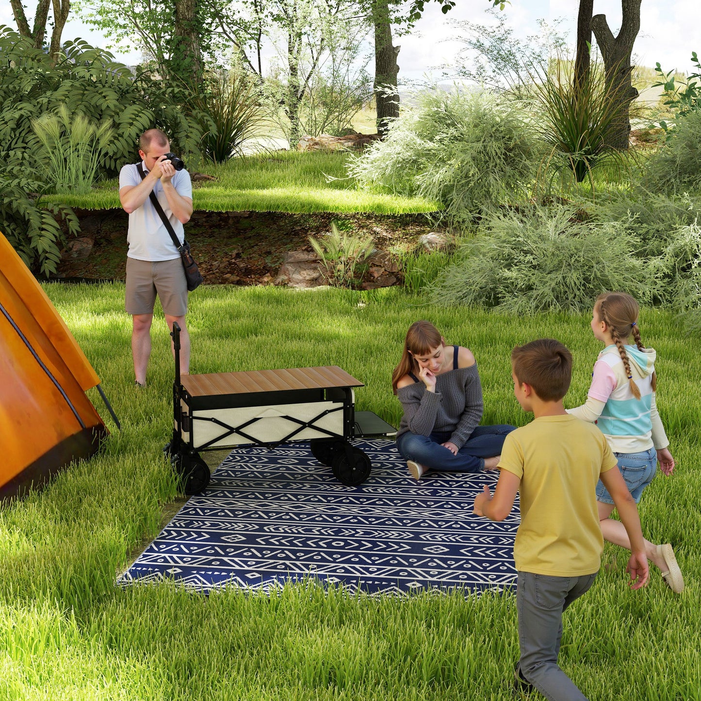 Durable Reversible Geometric Mat - Versatile for Camping & Picnics