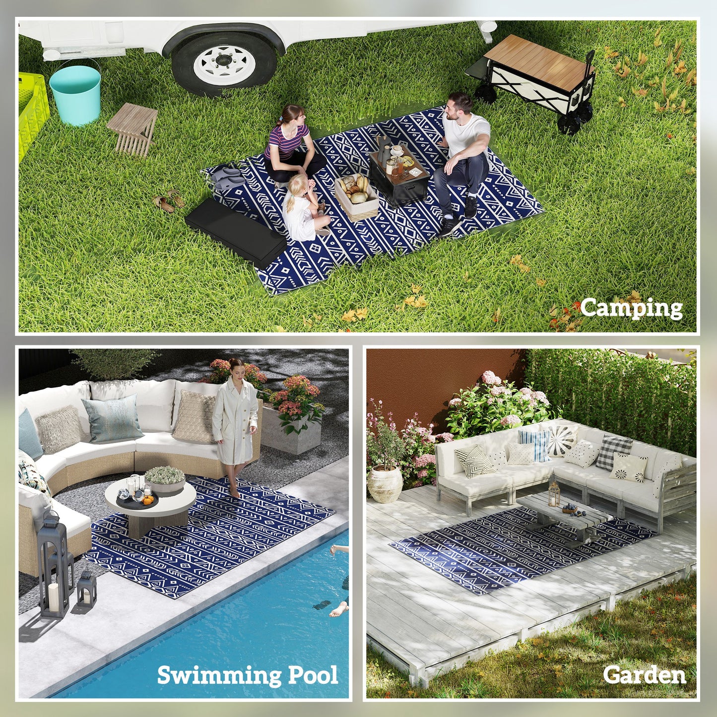 Durable Reversible Geometric Mat - Versatile for Camping & Picnics