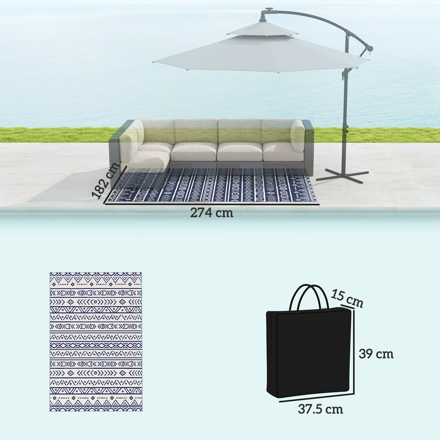 Durable Reversible Geometric Mat - Versatile for Camping & Picnics