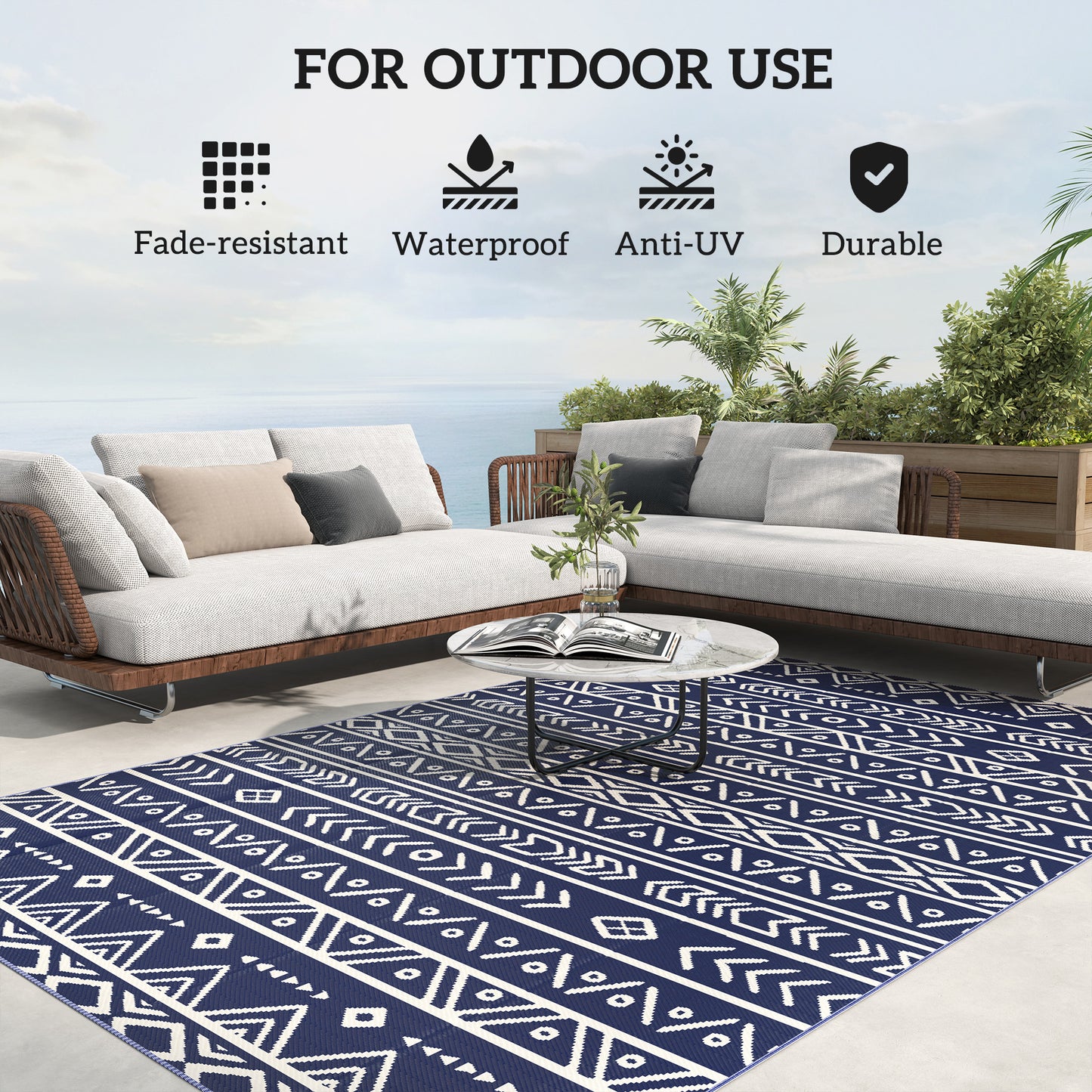 Durable Reversible Geometric Mat - Versatile for Camping & Picnics