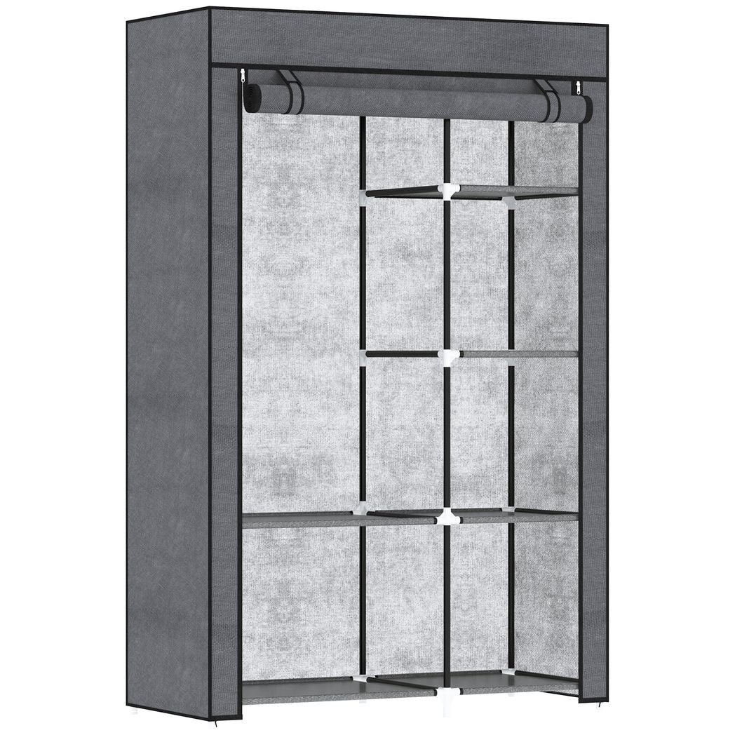 HOMCOM Fabric Wardrobe w/ Shelves Hanging Rail Foldable Closets
