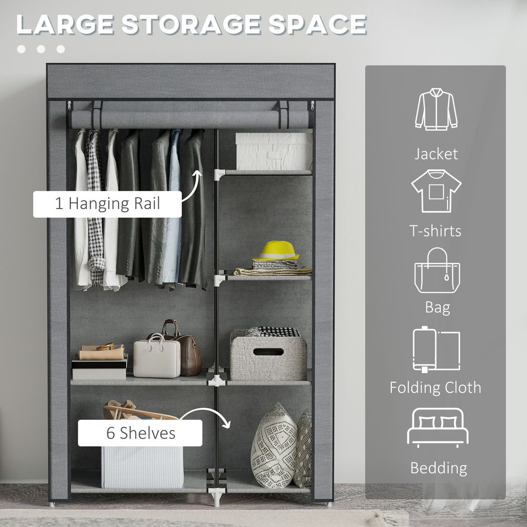 HOMCOM Fabric Wardrobe w/ Shelves Hanging Rail Foldable Closets