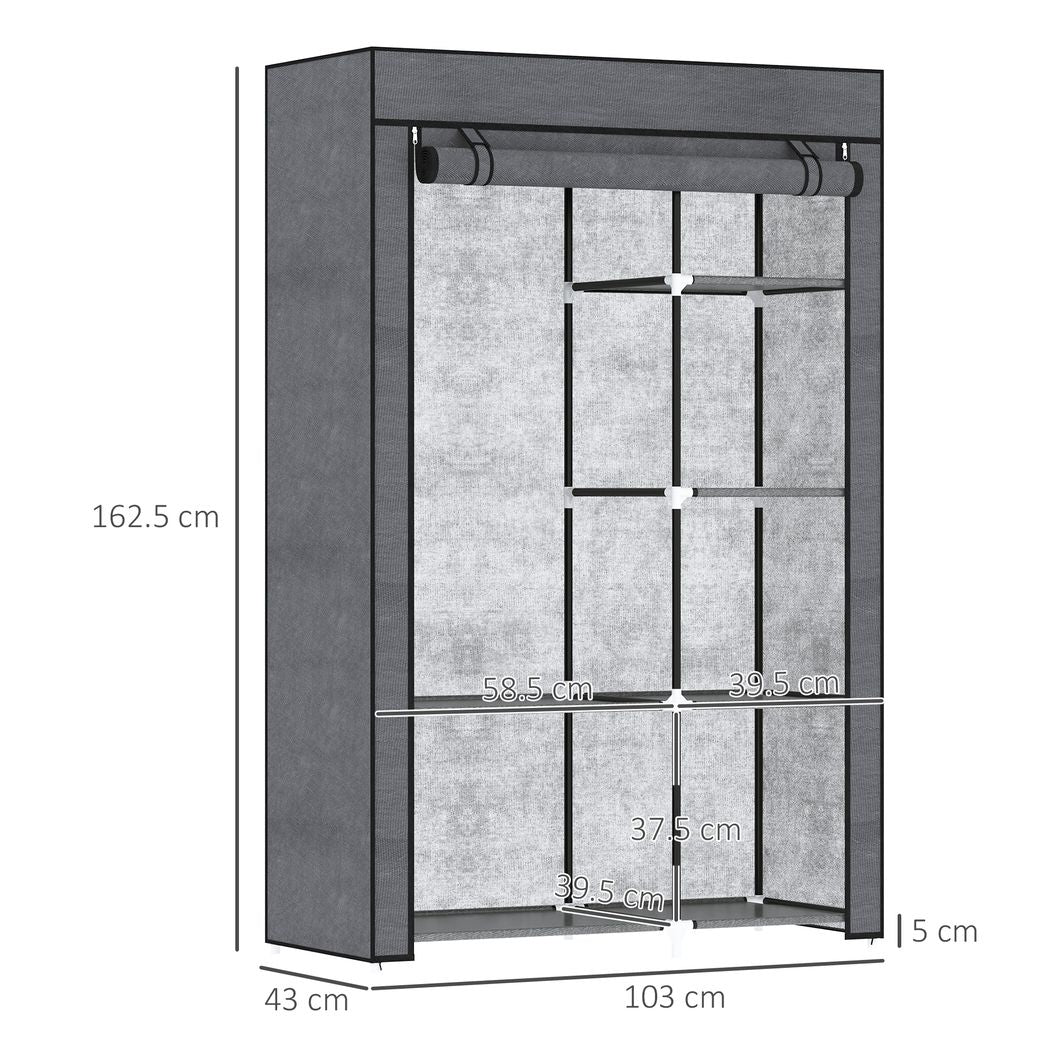 HOMCOM Fabric Wardrobe w/ Shelves Hanging Rail Foldable Closets