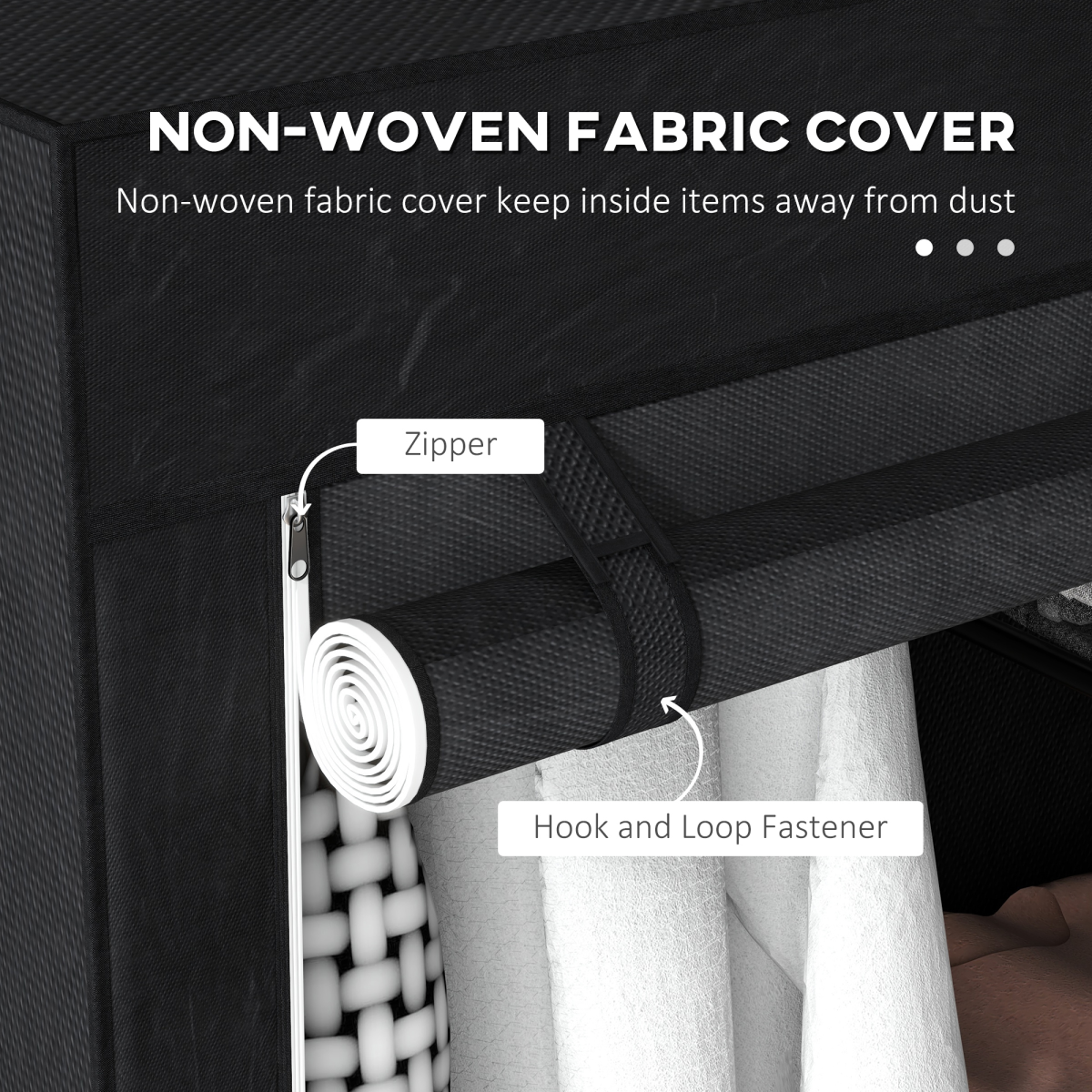 HOMCOM Fabric Wardrobe w/ Shelves Hanging Rail Foldable Closets