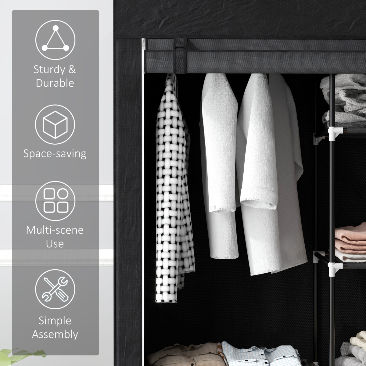HOMCOM Fabric Wardrobe w/ Shelves Hanging Rail Foldable Closets