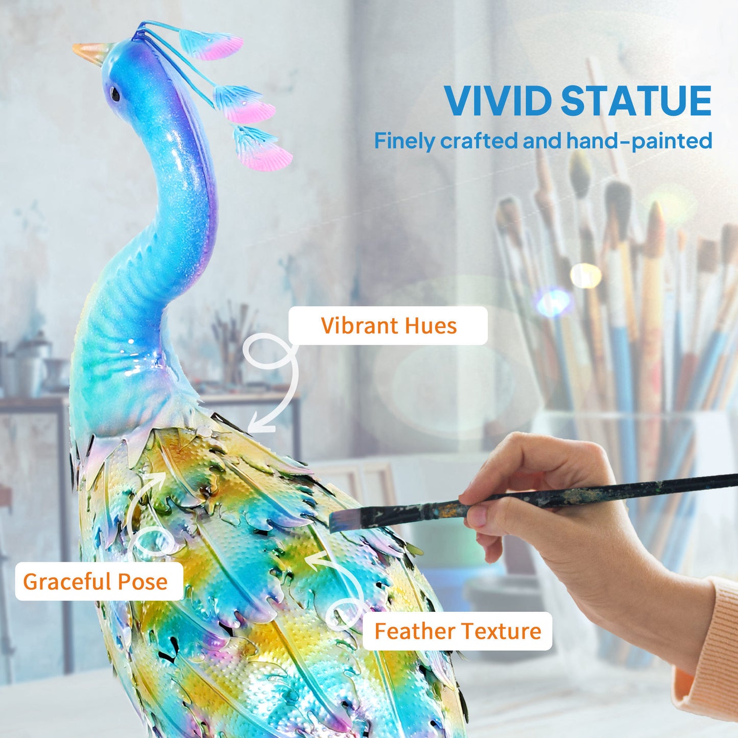 Outsunny Peacock Garden Statue, Metal Garden Gift with Stakes, Multi-Colour