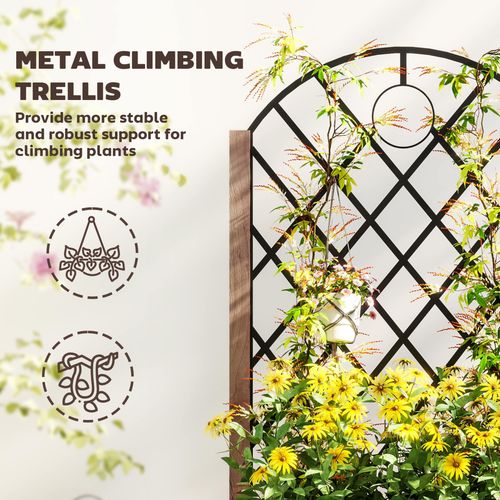 Outsunny Wooden Raised Bed, Outdoor Planter Box w/ Metal Trellis