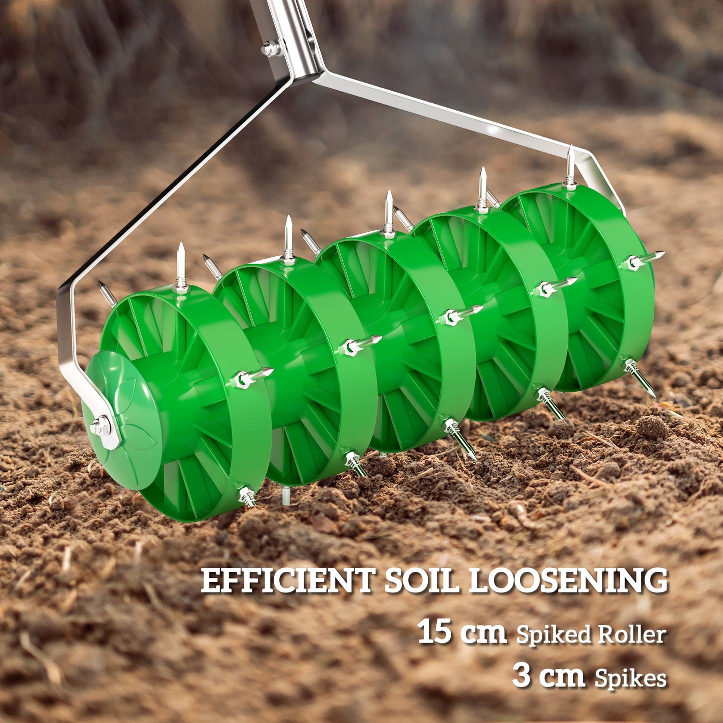 Outsunny Grass Spike Roller, Soil Aerator w/ 3 Piece Handle and T-bar Grip