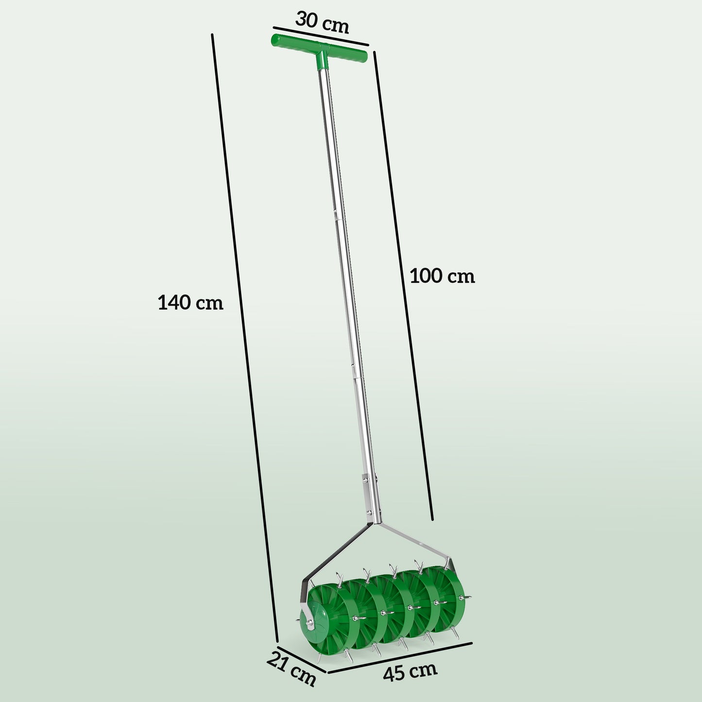 Outsunny Grass Spike Roller, Soil Aerator w/ 3 Piece Handle and T-bar Grip