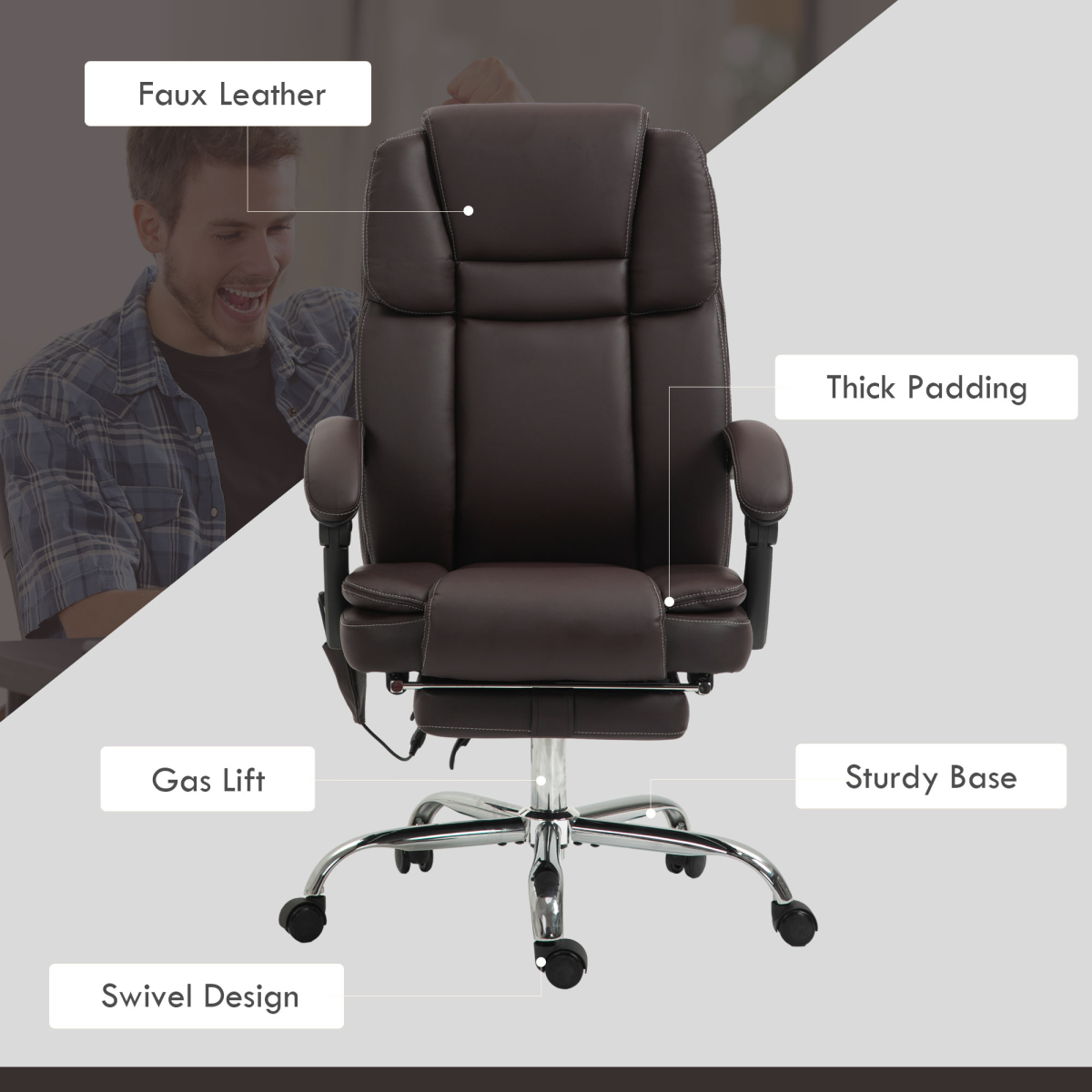 Vinsetto Massage Office Chair, PU Leather High Back Recliner