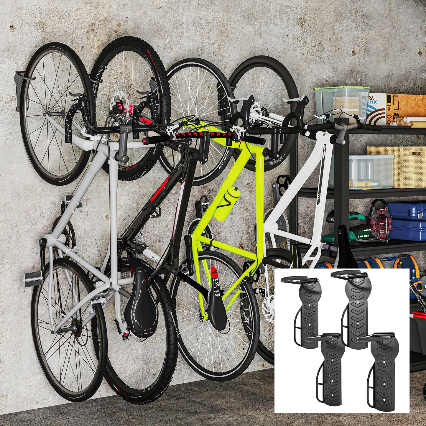 SPORTNOW 4 Pack Bike Rack, Wall Mounted Bike Hooks for Garage