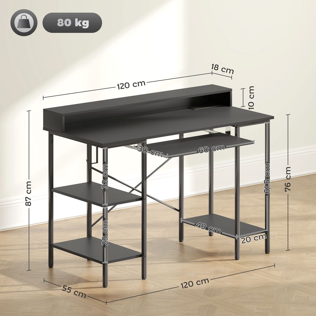 HOMCOM Gaming Desk with Monitor Stand and Sliding Keyboard Tray
