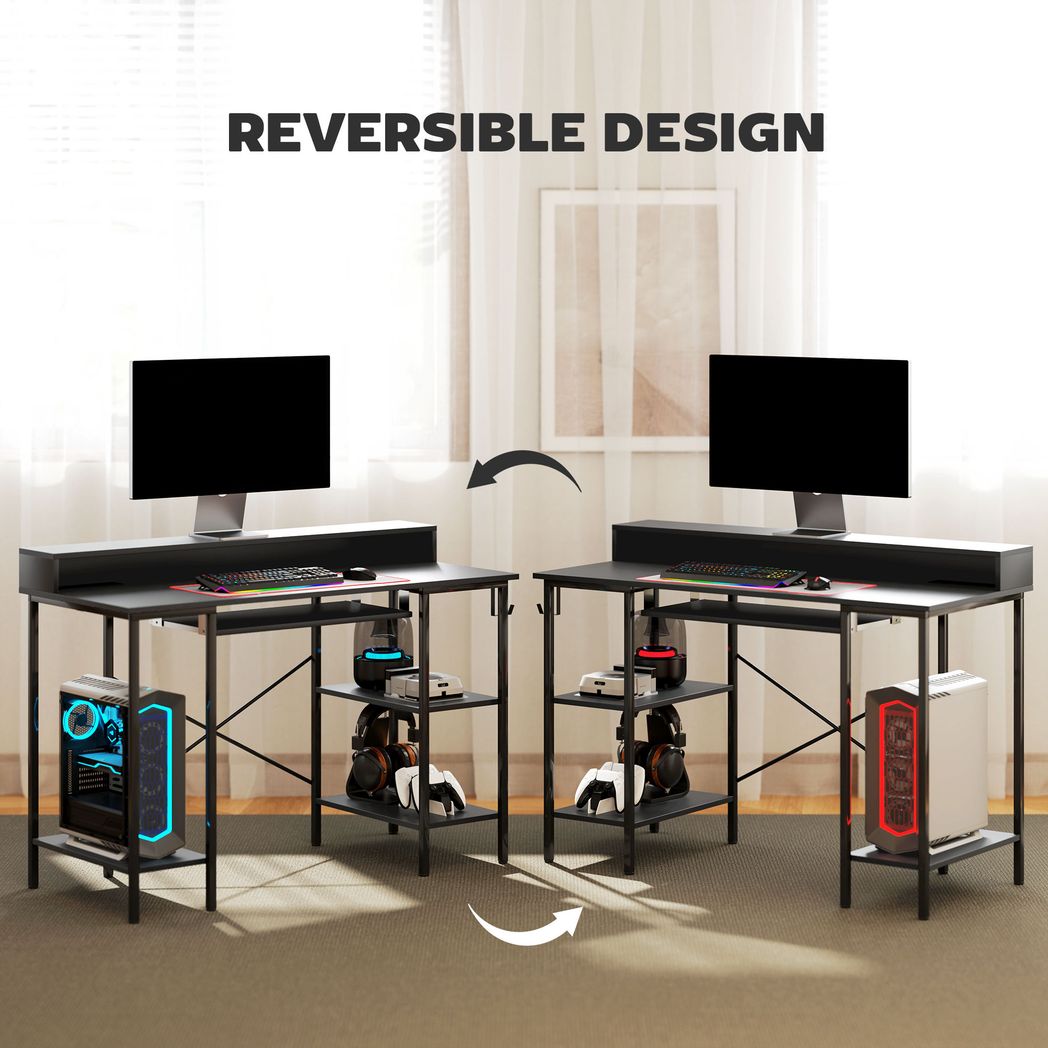 HOMCOM Gaming Desk with Monitor Stand and Sliding Keyboard Tray