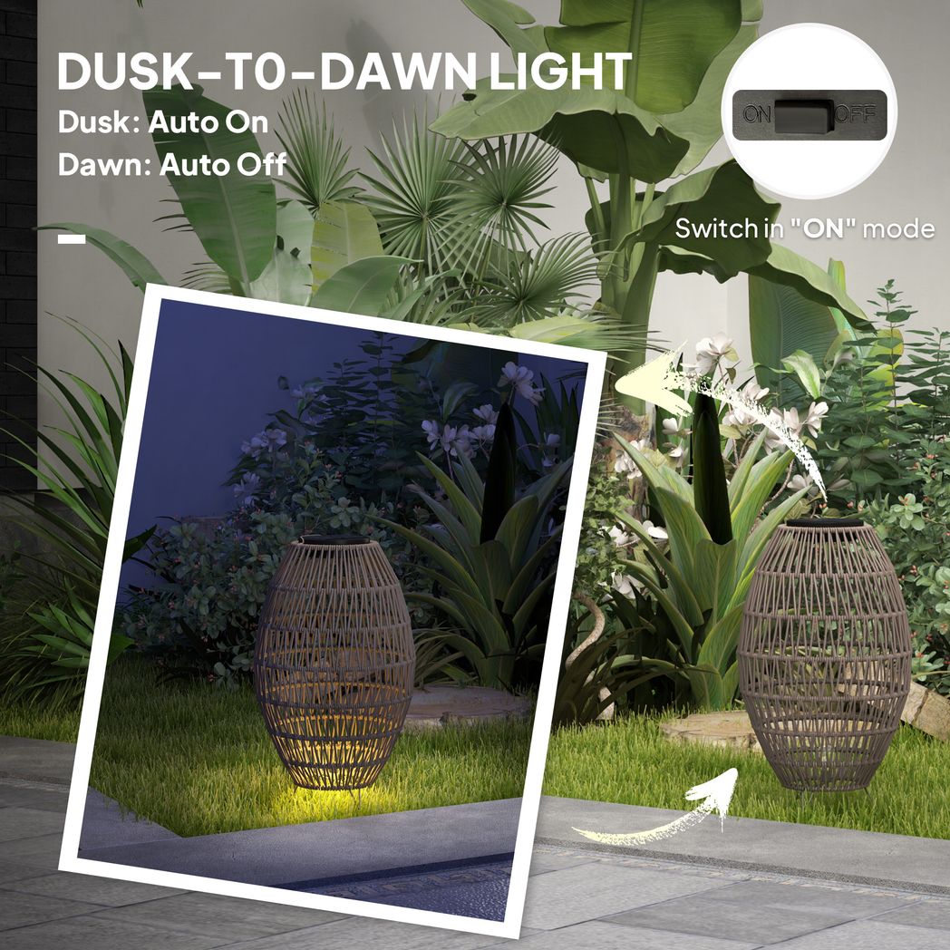 Outsunny Rattan Solar Lamp, Auto On/Off Garden Lantern