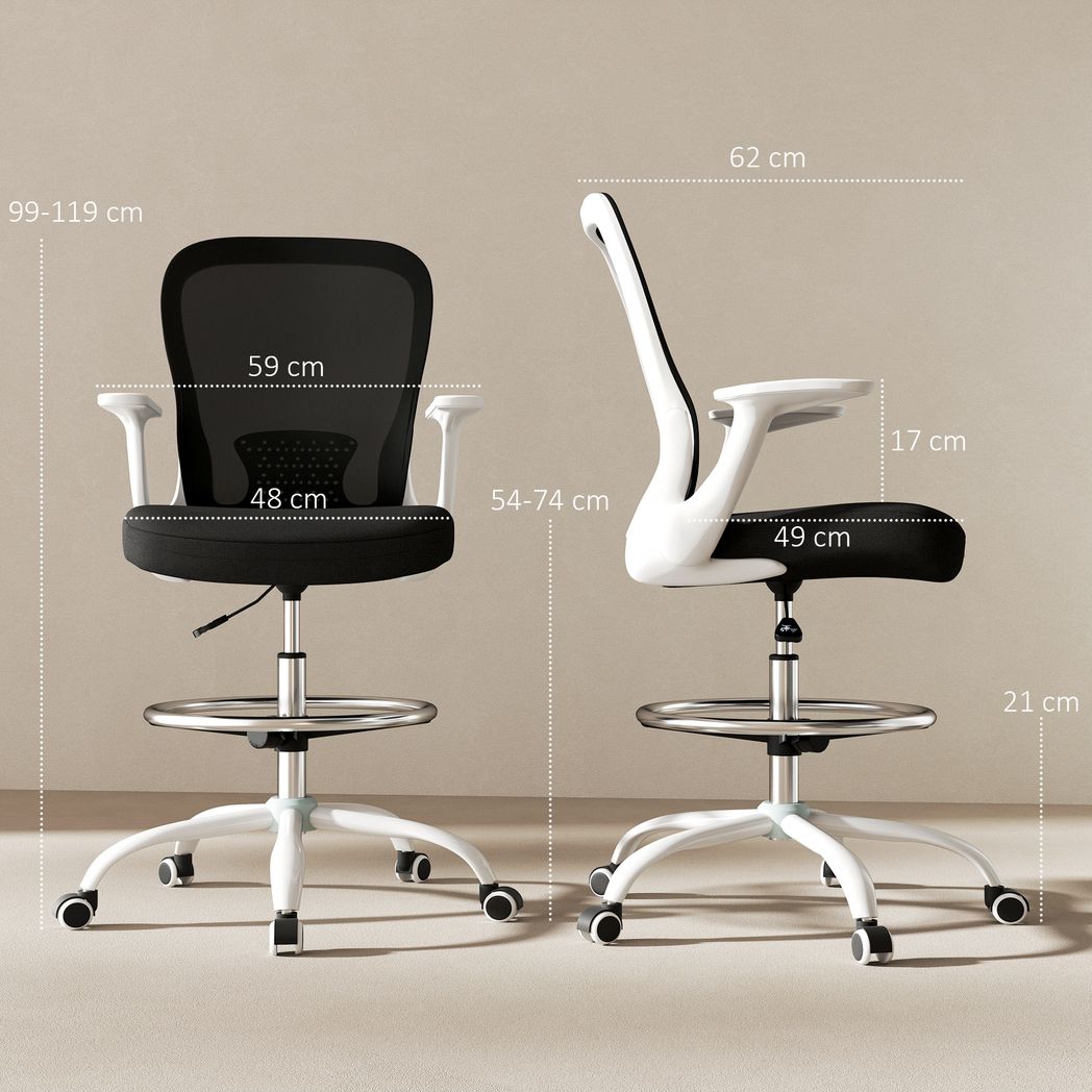 HOMCOM Mesh Draughtsman Chair, Ergonomic Drafting Chair