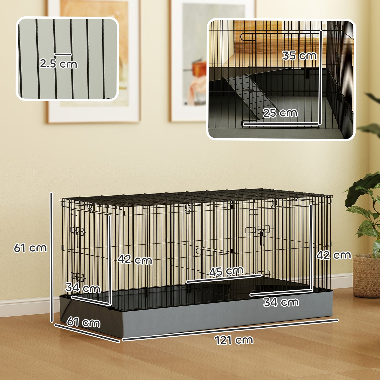 PawHut Guinea Pig Cage, 2 in 1 Rabbit Cage Pet Playpen for Hedgehogs, Black