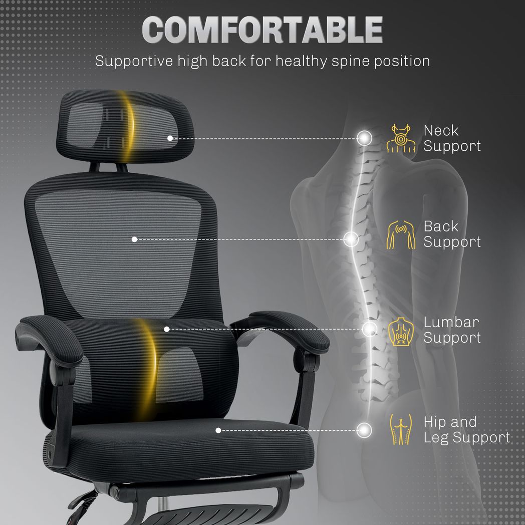 HOMCOM Mesh Ergonomic Office Chair with Lumbar Support, Headrest