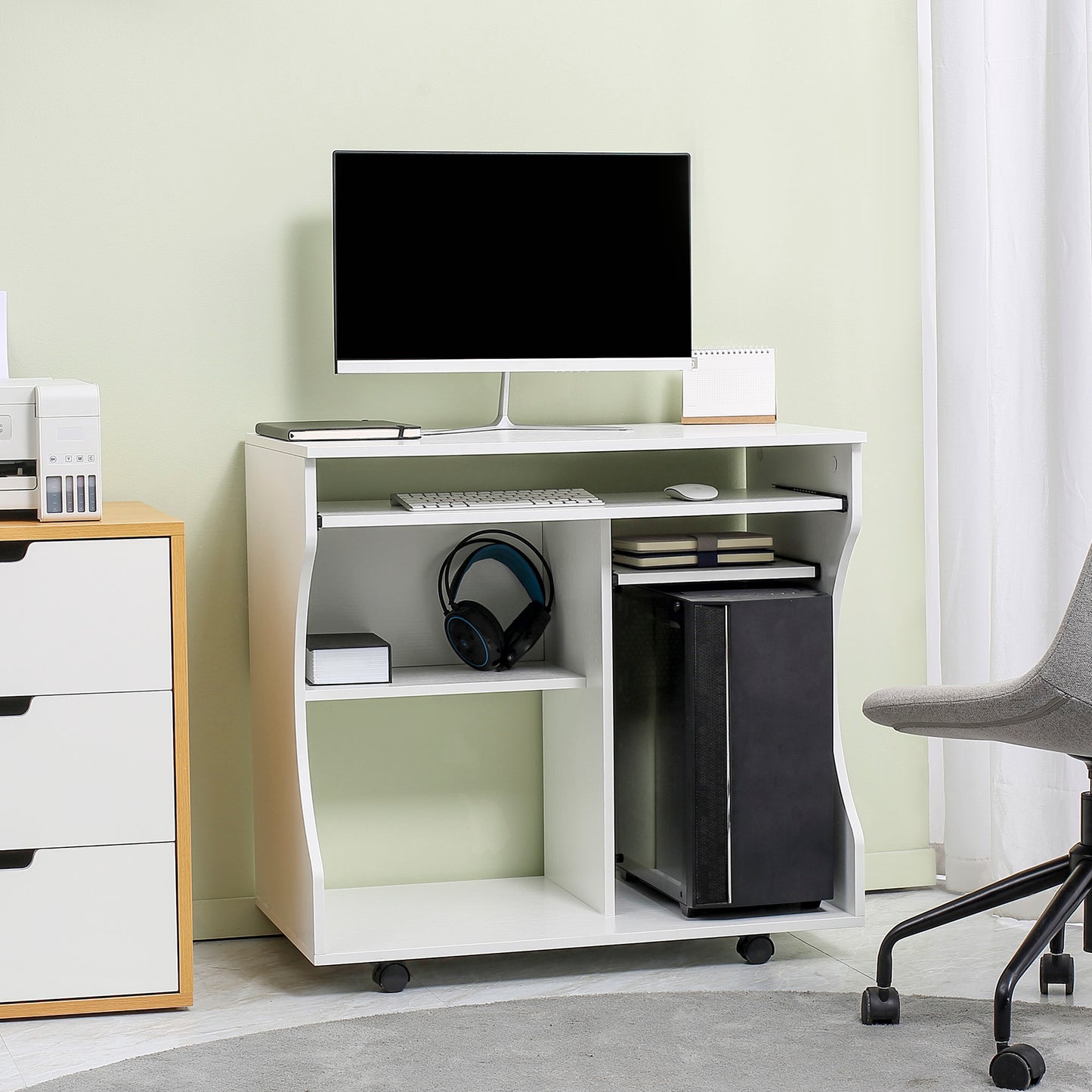 HOMCOM Computer Table Study Desk with Sliding Keyboard Tray, White