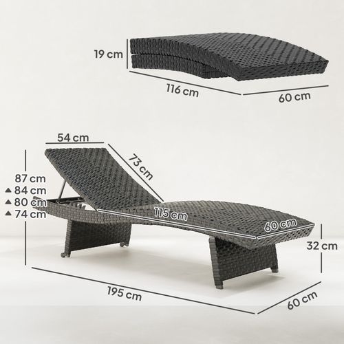 Outsunny PE Rattan Sun Lounger with 4-Level Adjustable Backrest