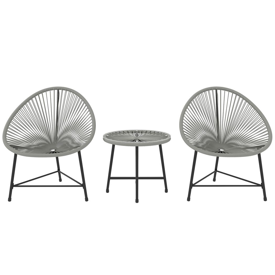 Outsunny Rattan Bistro Set, Cushioned Acapulco Chairs, Glass Table