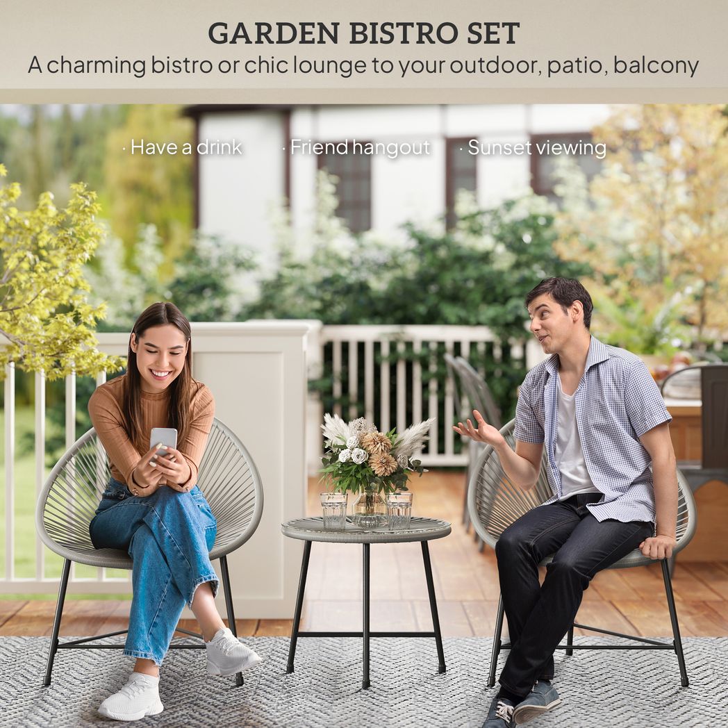Outsunny Rattan Bistro Set, Cushioned Acapulco Chairs, Glass Table