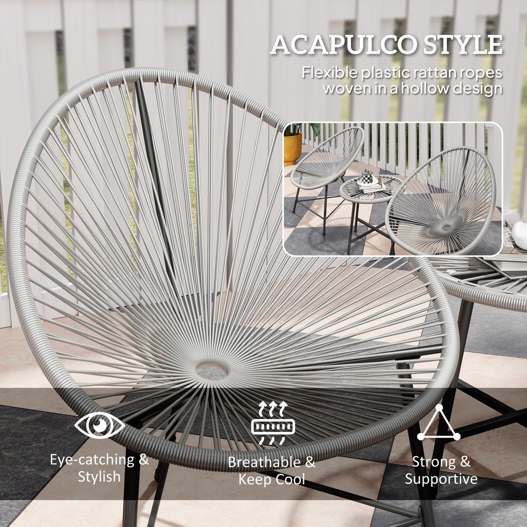 Outsunny Rattan Bistro Set, Cushioned Acapulco Chairs, Glass Table