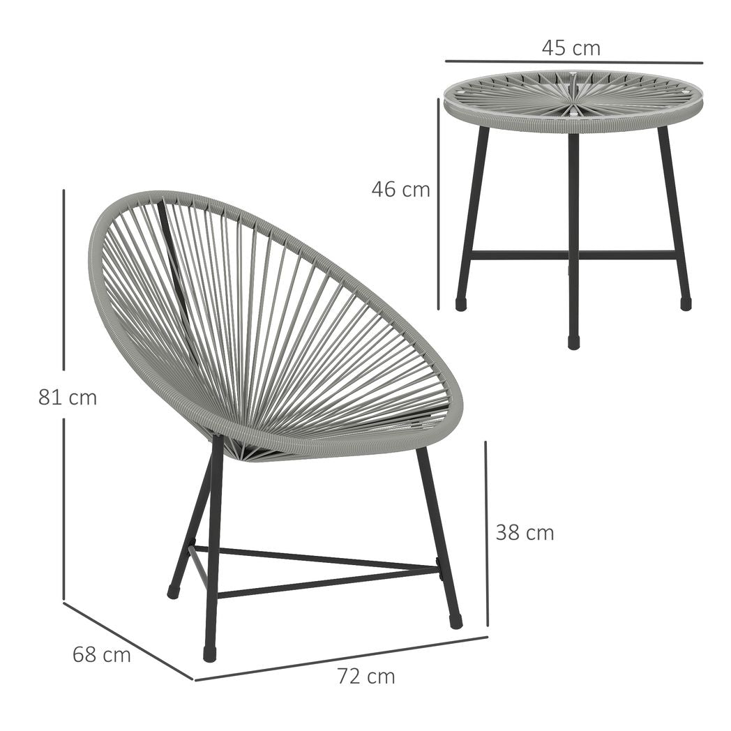 Outsunny Rattan Bistro Set, Cushioned Acapulco Chairs, Glass Table