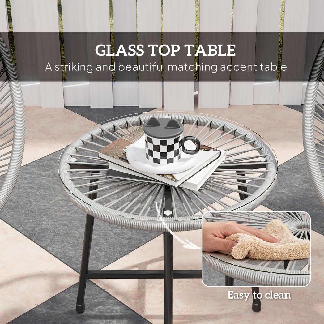 Outsunny Rattan Bistro Set, Cushioned Acapulco Chairs, Glass Table