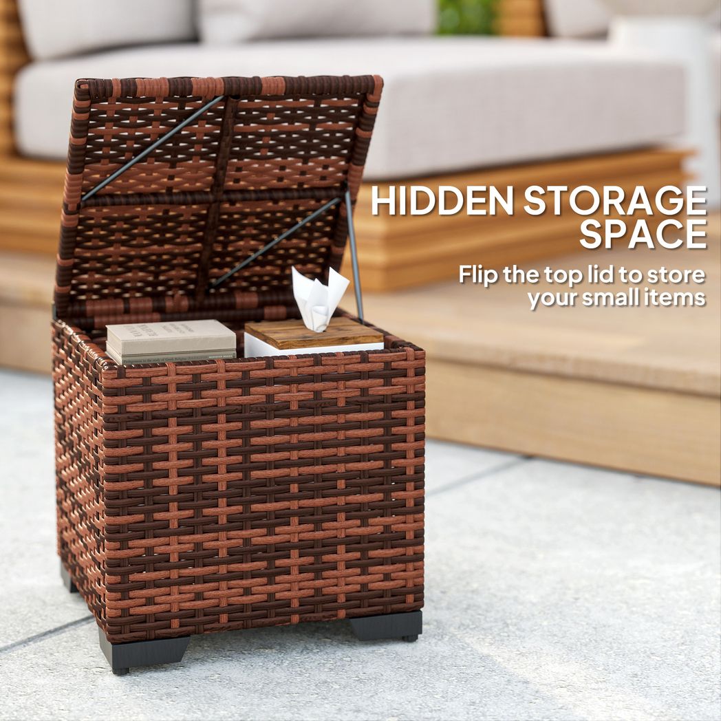 Outsunny Set of 2 Rattan Footstool, Storage Ottoman w/ Cushions