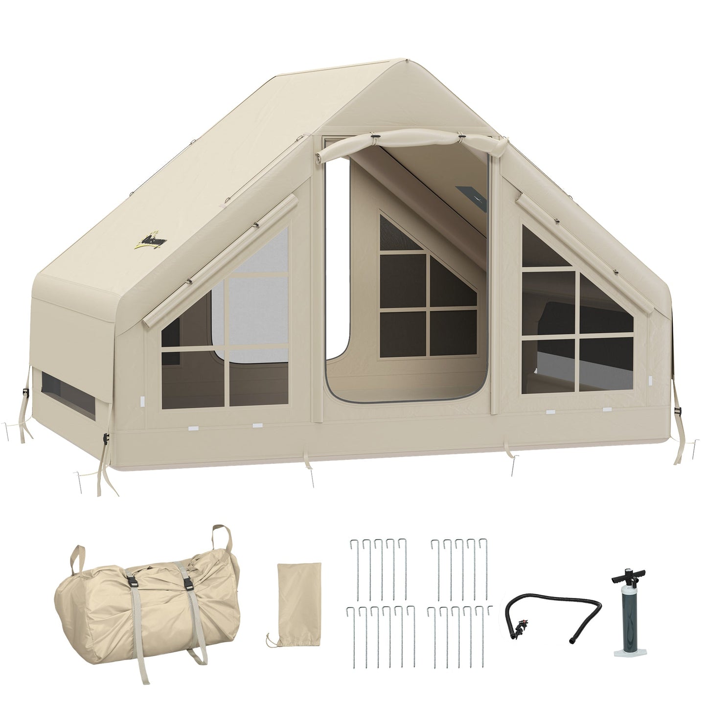 Outsunny Inflatable Camping Tent with Pump, 2-4 Person Glamping Tent