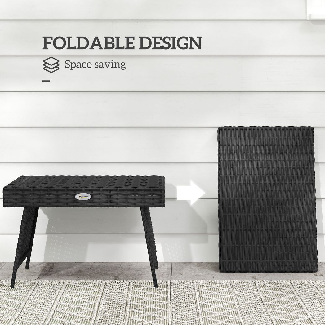 Outsunny Foldable Outdoor Coffee Table, Steel Frame Rattan Side Table