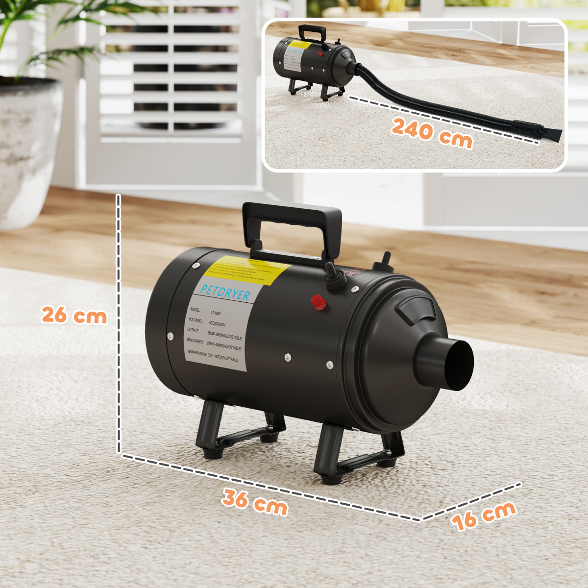PawHut 2200W Dog Hair Dryer with Adjustable Temperature & Velocity