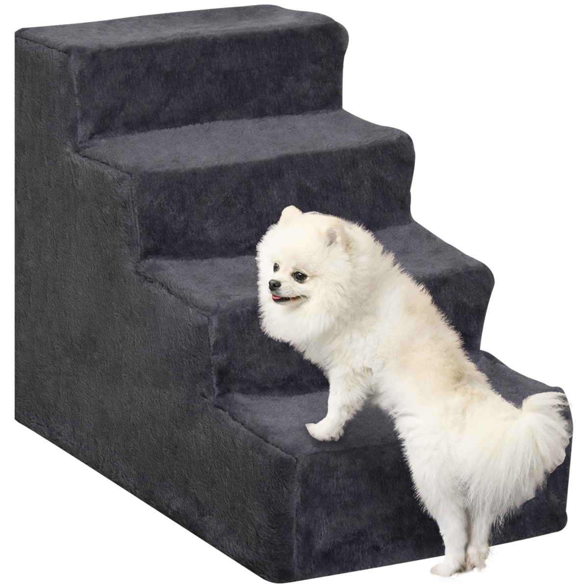 PawHut Four-Step Portable Dog Stairs with Washable Plush Cover