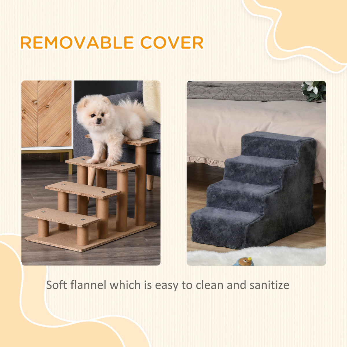 PawHut Four-Step Portable Dog Stairs with Washable Plush Cover