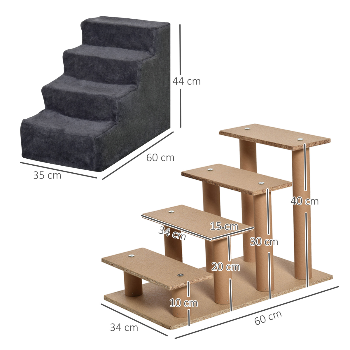 PawHut Four-Step Portable Dog Stairs with Washable Plush Cover