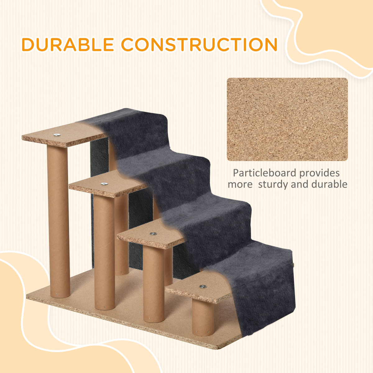 PawHut Four-Step Portable Dog Stairs with Washable Plush Cover