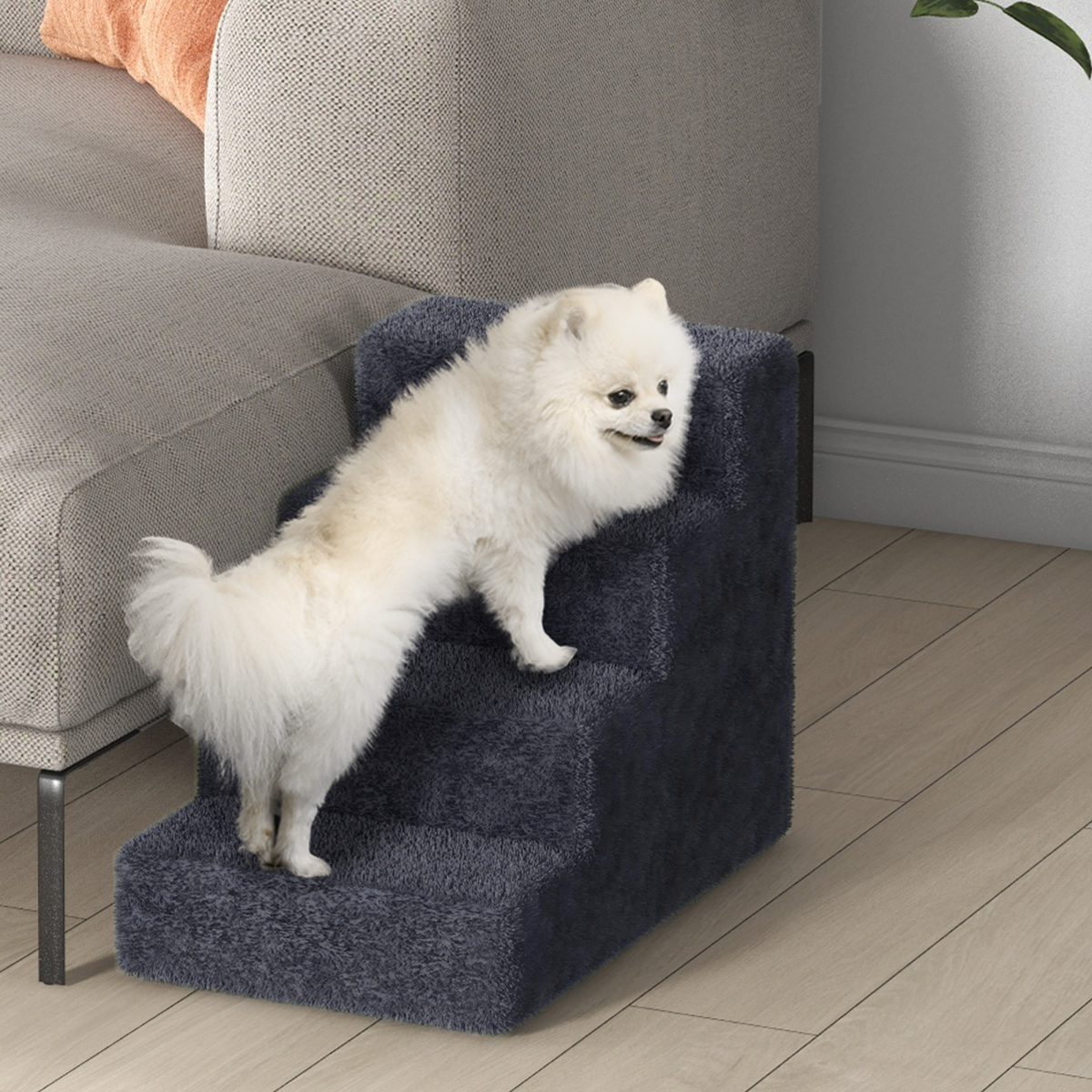 PawHut Four-Step Portable Dog Stairs with Washable Plush Cover