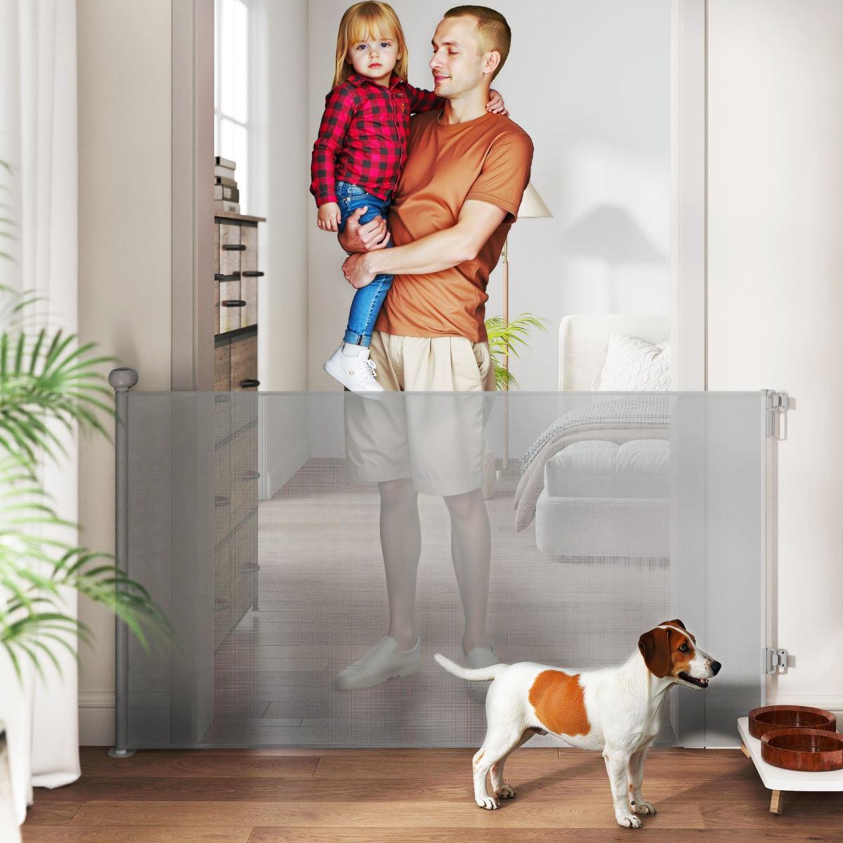 PawHut Retractable Stair Gate, Dog Gate Extends Up to 140 cm Wide