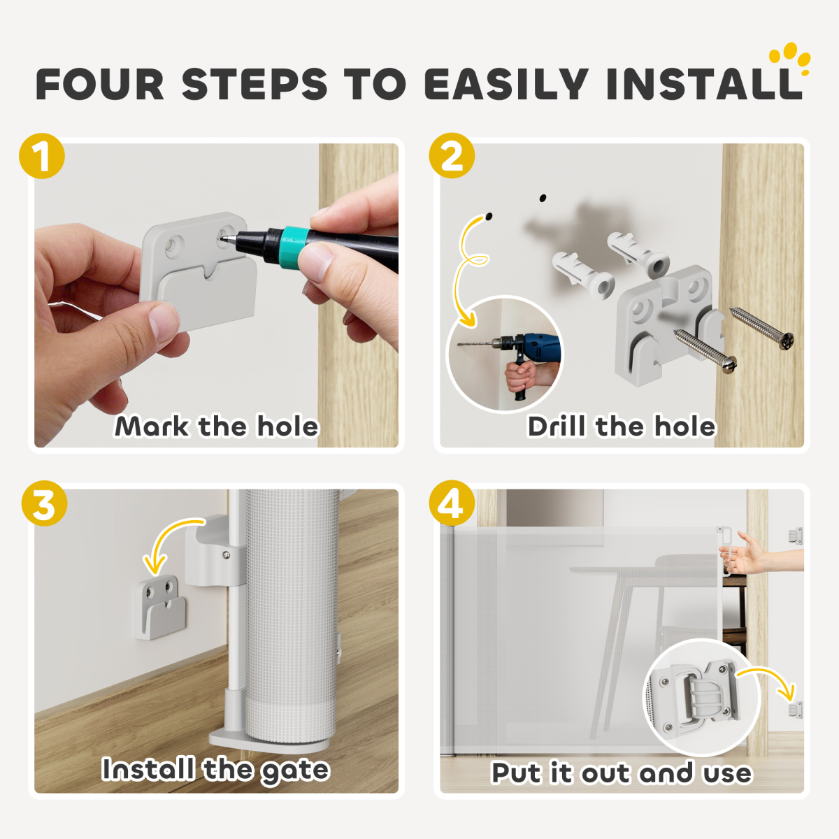 PawHut Retractable Stair Gate, Dog Gate Extends Up to 140 cm Wide