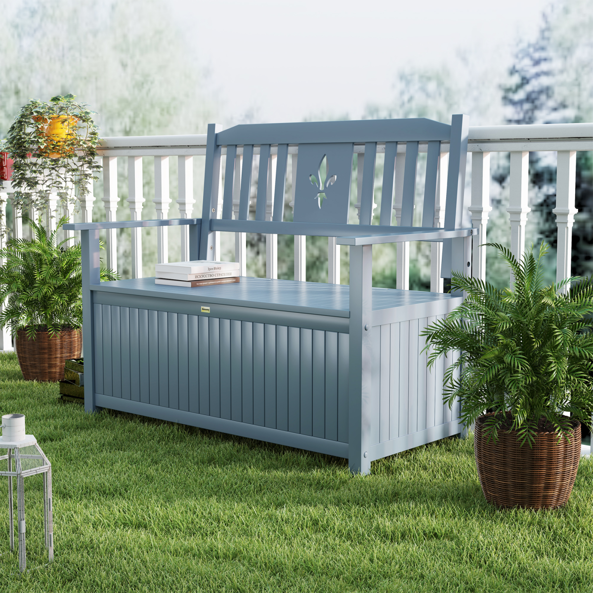 Outsunny 2 Seater Wood Garden Storage Bench Outdoor Storage Box