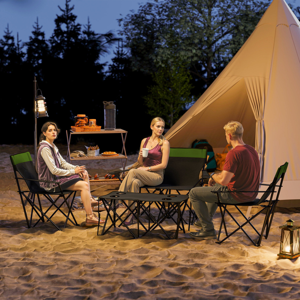 Outsunny 4 Piece Foldable Camping Table and Chairs Set