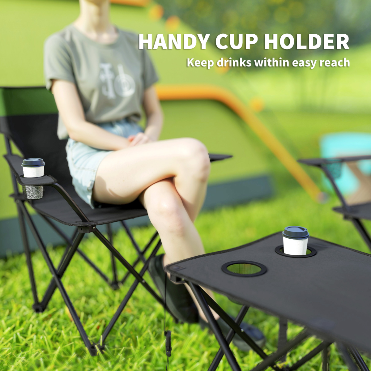 Outsunny 4 Piece Foldable Camping Table and Chairs Set