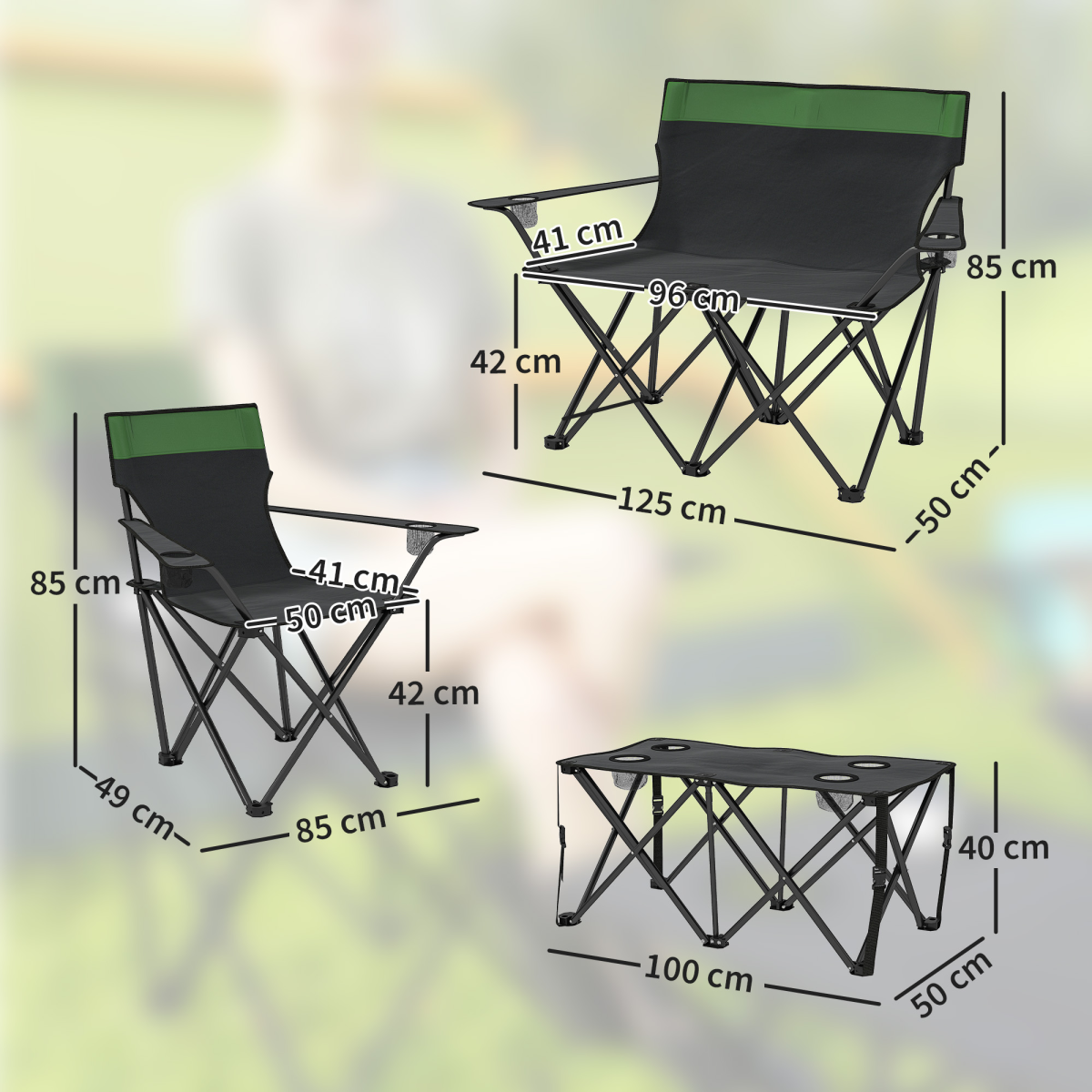 Outsunny 4 Piece Foldable Camping Table and Chairs Set