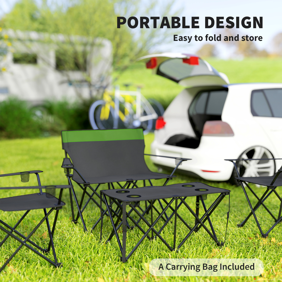Outsunny 4 Piece Foldable Camping Table and Chairs Set